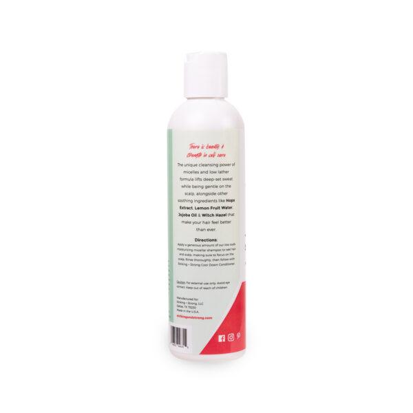 Might Micellar Shampoo | cleansing shampoo for curly hair by Striking + Strong | Label, Directions Side